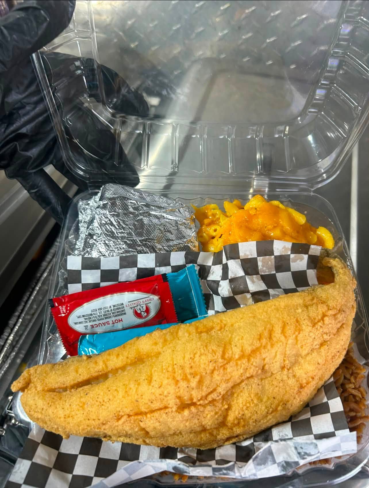 Fried haddock dinner with sides